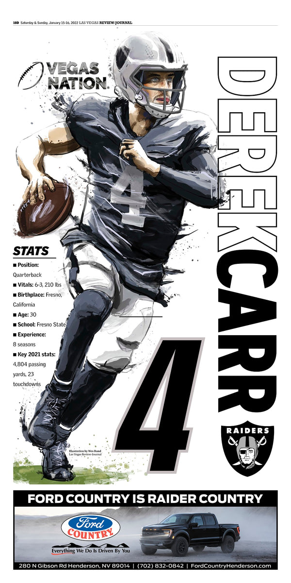 Derek Carr Poster Las Vegas Raiders Football Art Illustrated Print